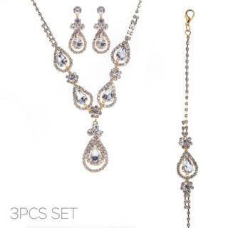 3pc Rhinestone Crystal Teardrop Jewelry Set - Wear Arielle