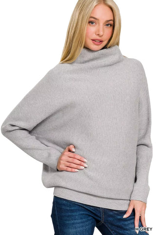 Zenana Sleeve Mock Neck Sweater grey - Wear Arielle