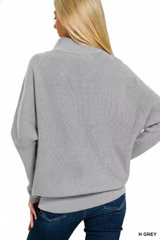 Zenana Sleeve Mock Neck Sweater grey - Wear Arielle