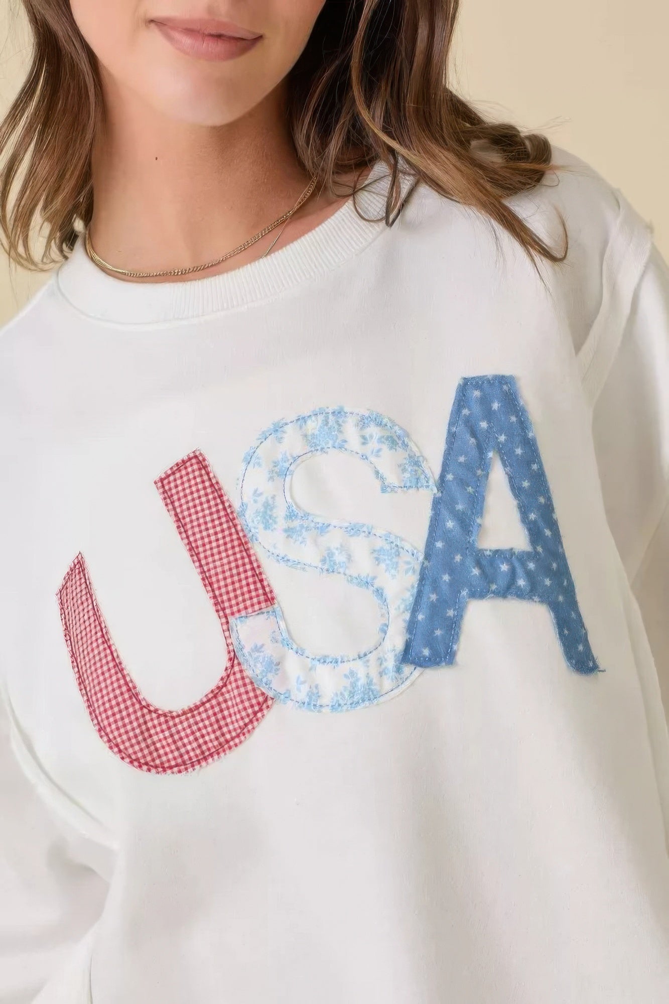 4th Of July Usa Patchwork Crewneck Long Sleeve Top - Wear Arielle