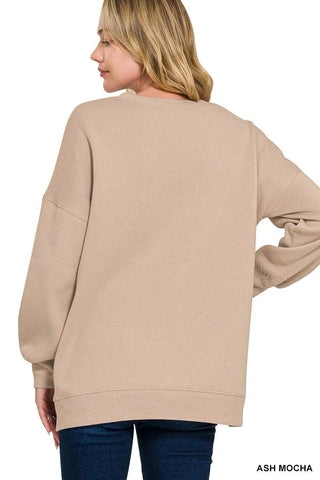 Zenana Fleece Sweatshirt Plus Size beige - Wear Arielle
