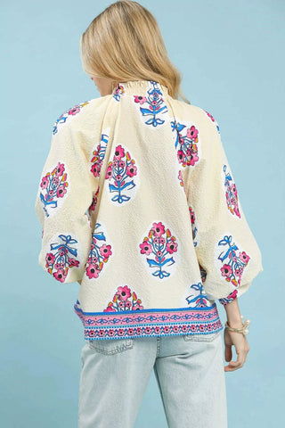 Floral Print Tunic Longsleeve Blouse - Wear Arielle