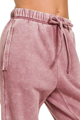 Soft Acid Wash Fleece Joggers with Side Pockets - Wear Arielle