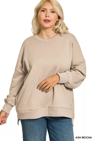 Zenana Fleece Sweatshirt Plus Size beige - Wear Arielle