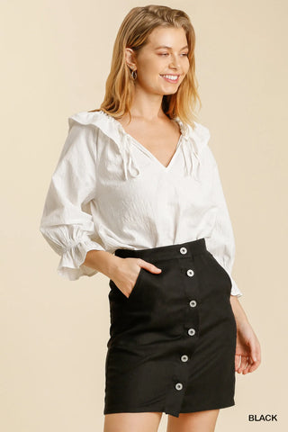 Linen Blend Button Down Skirt - Wear Arielle