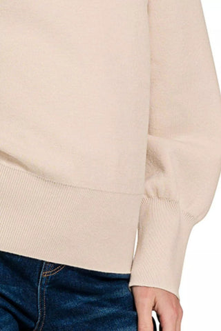 Beige Mock Neck Exposed Seam Sweater - Wear Arielle