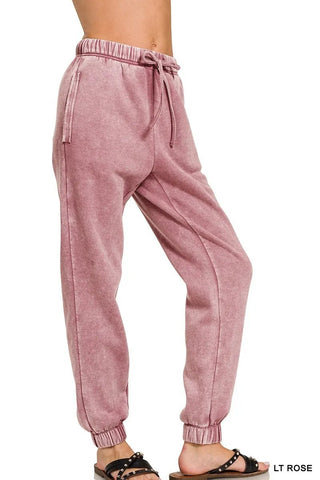 Soft Acid Wash Fleece Joggers with Side Pockets - Wear Arielle