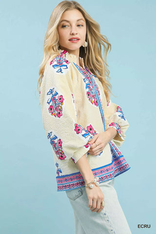 Floral Print Tunic Longsleeve Blouse - Wear Arielle