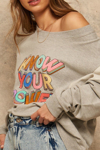 Heather Grey “Know Your Power” Graphic Terry Sweatshirt - Wear Arielle