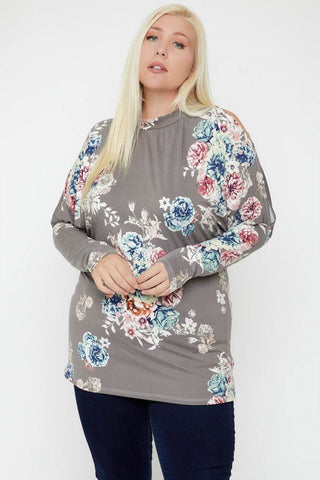 Cutout Details Floral Print Top plus size - Wear Arielle