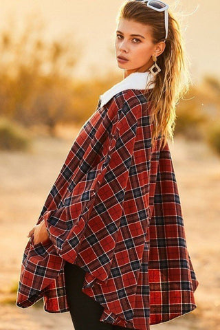 Front Pocket Plaid Poncho - Wear Arielle