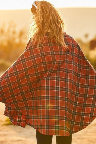 Front Pocket Plaid Poncho - Wear Arielle
