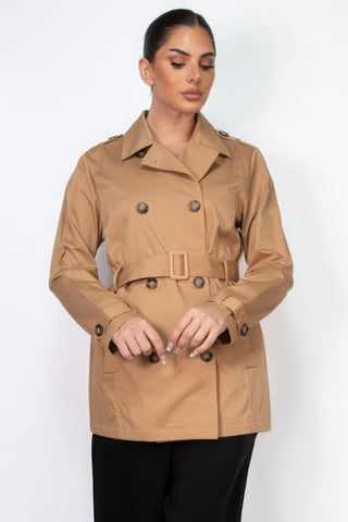 Camel Double - Breasted Belted Coat - Wear Arielle