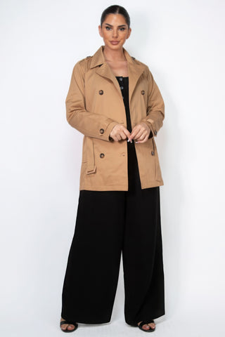 Camel Double - Breasted Belted Coat - Wear Arielle
