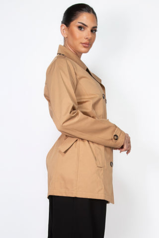 Camel Double - Breasted Belted Coat - Wear Arielle
