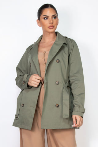Dark Olive Double - Breasted Belted Coat - Wear Arielle