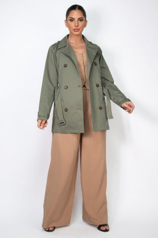 Dark Olive Double - Breasted Belted Coat - Wear Arielle