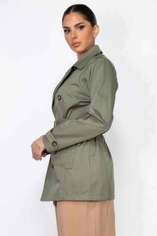 Dark Olive Double - Breasted Belted Coat - Wear Arielle