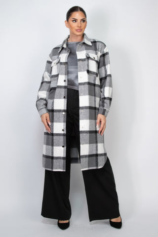 Black Plaid Long Button Shacket - Wear Arielle