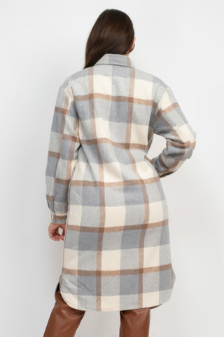 Plaid Long Button Shacket Coat gr - Wear Arielle