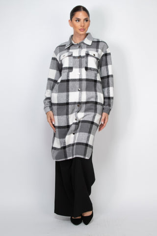 Black Plaid Long Button Shacket - Wear Arielle