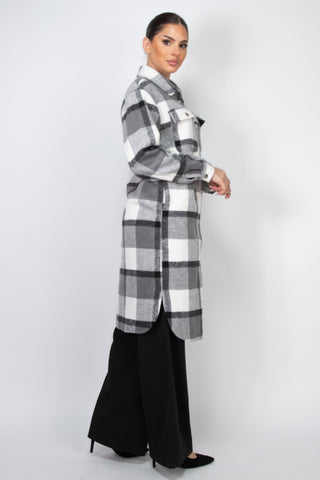 Black Plaid Long Button Shacket - Wear Arielle