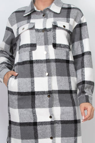Black Plaid Long Button Shacket - Wear Arielle