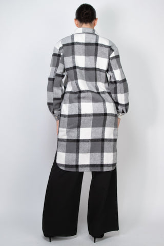 Black Plaid Long Button Shacket - Wear Arielle