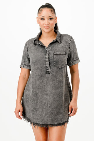 Washed Dark Denim Shirt Dress - Wear Arielle