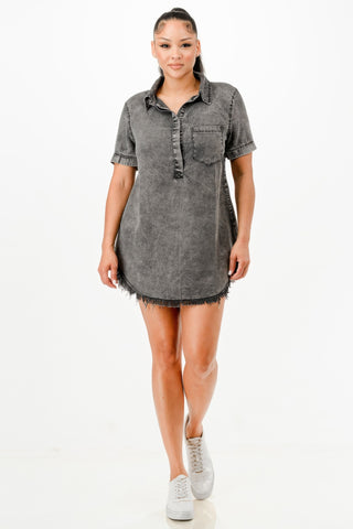 Washed Dark Denim Shirt Dress - Wear Arielle