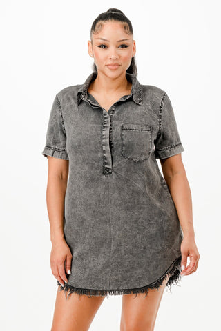Washed Dark Denim Shirt Dress - Wear Arielle