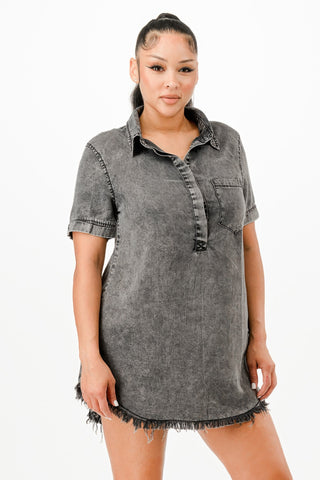 Washed Dark Denim Shirt Dress - Wear Arielle