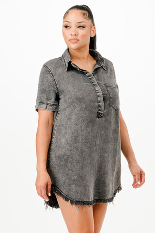 Washed Dark Denim Shirt Dress - Wear Arielle