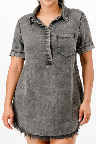 Washed Dark Denim Shirt Dress - Wear Arielle