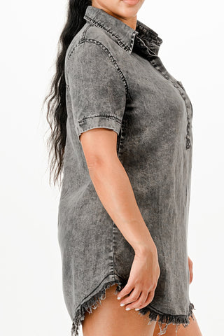 Washed Dark Denim Shirt Dress - Wear Arielle