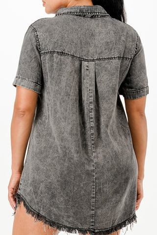 Washed Dark Denim Shirt Dress - Wear Arielle
