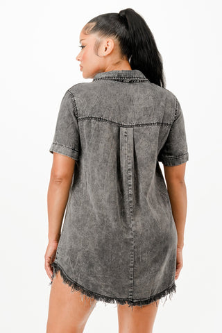 Washed Dark Denim Shirt Dress - Wear Arielle