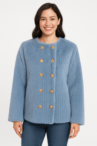 Cozy Double - breasted Faux Shearling Jacket blue - Wear Arielle
