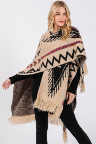 Fuzzy Aztec Pattern Tassel Knit Ruana - Wear Arielle