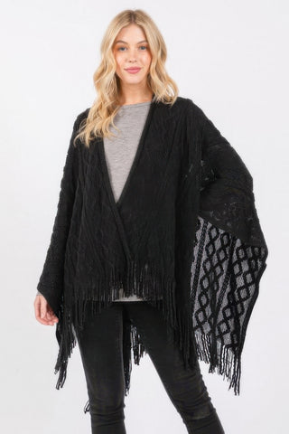 Cozy Diamond Pattern Tassel Knit Ruana - Wear Arielle