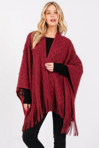 Cozy Diamond Pattern Tassel Knit Ruana - Wear Arielle