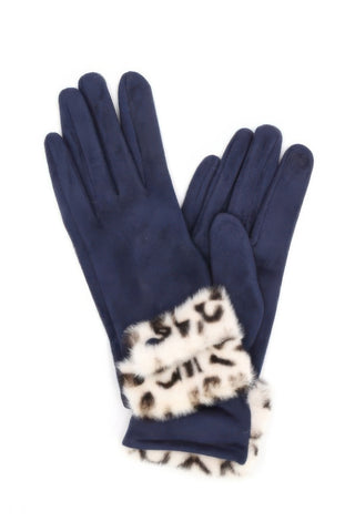 Winter Touchscreen Gloves with Leopard Faux Fur Trim - Wear Arielle