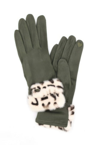 Winter Touchscreen Gloves with Leopard Faux Fur Trim - Wear Arielle