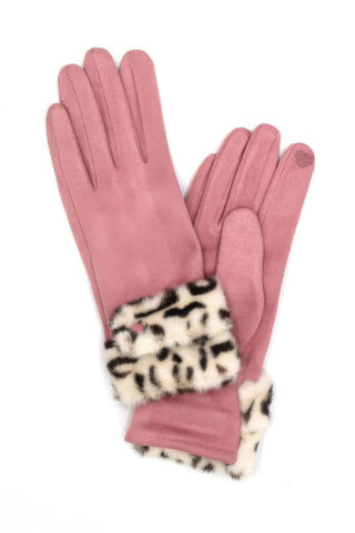 Winter Touchscreen Gloves with Leopard Faux Fur Trim - Wear Arielle