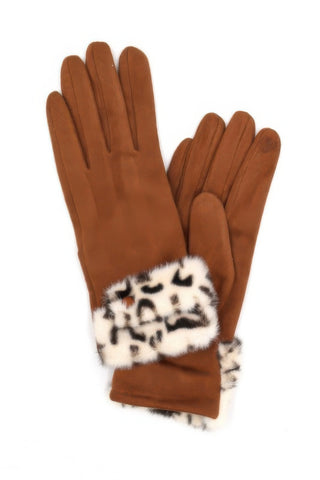 Winter Touchscreen Gloves with Leopard Faux Fur Trim - Wear Arielle
