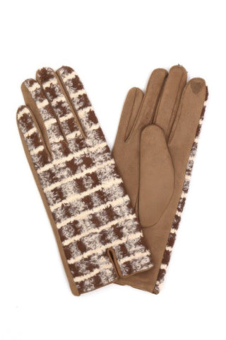 Fuzzy Plaid Smart Touch Gloves - Wear Arielle