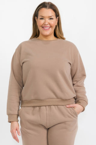 Plus Size Fleece Crewneck Pullover beige - Wear Arielle