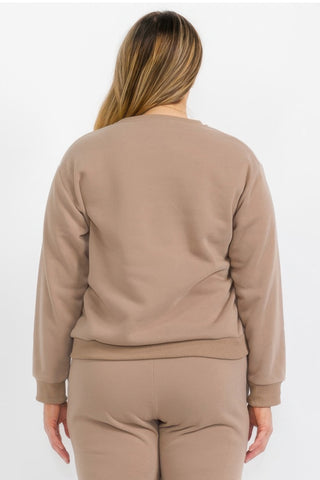 Plus Size Fleece Crewneck Pullover beige - Wear Arielle