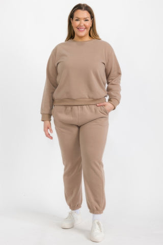 Plus Size Fleece Crewneck Pullover beige - Wear Arielle