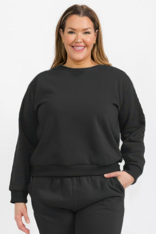 Plus Size Fleece Crewneck Pullover beige - Wear Arielle